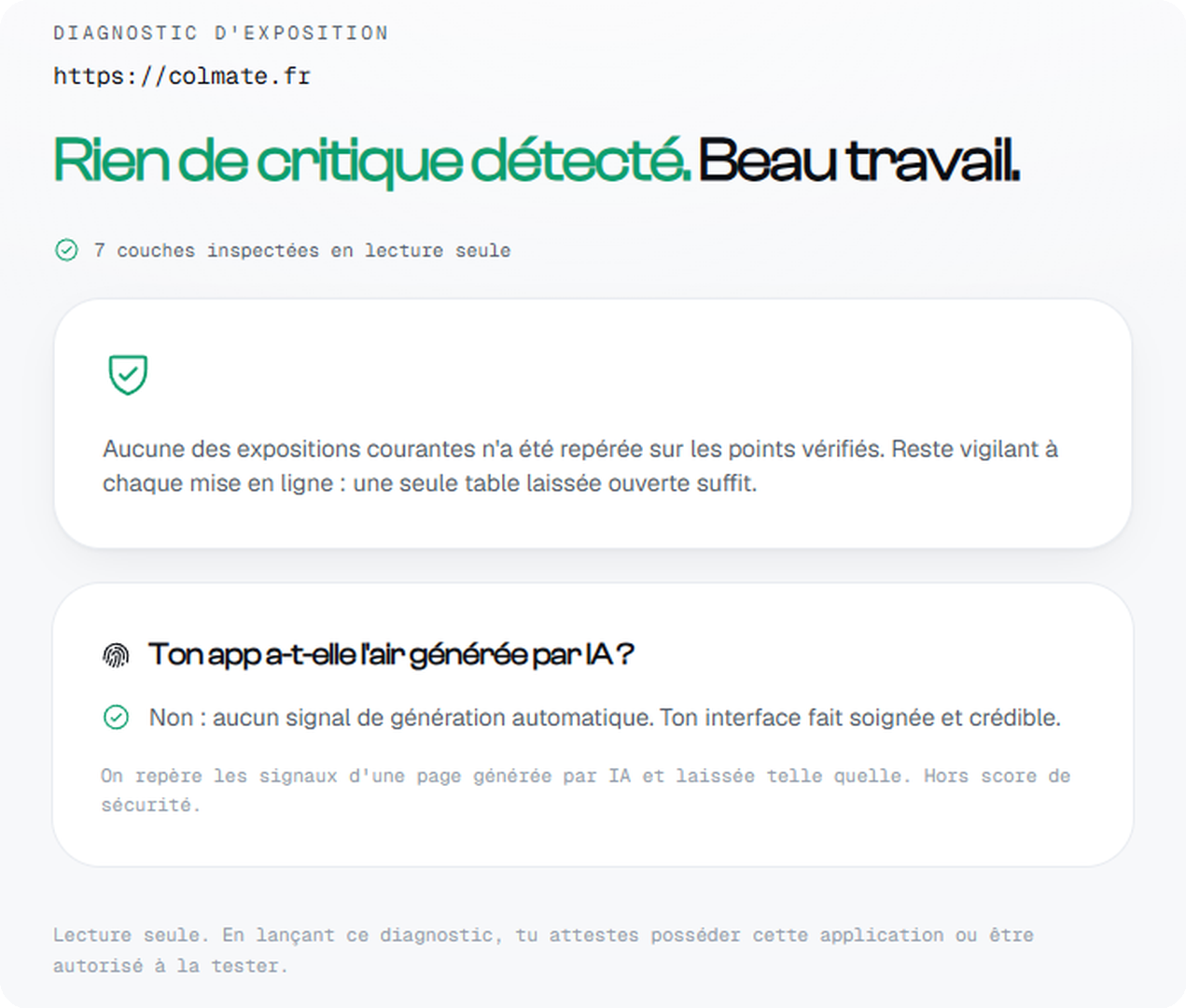 Rapport Colmate du scan de colmate.fr : rien de critique détecté